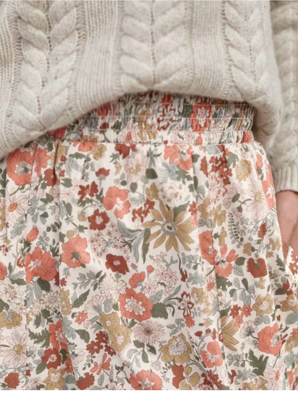 Garnet Hill Edith Organic Cotton Skirt Made with Liberty Fabric Cream Floral M - Picture 2 of 7
